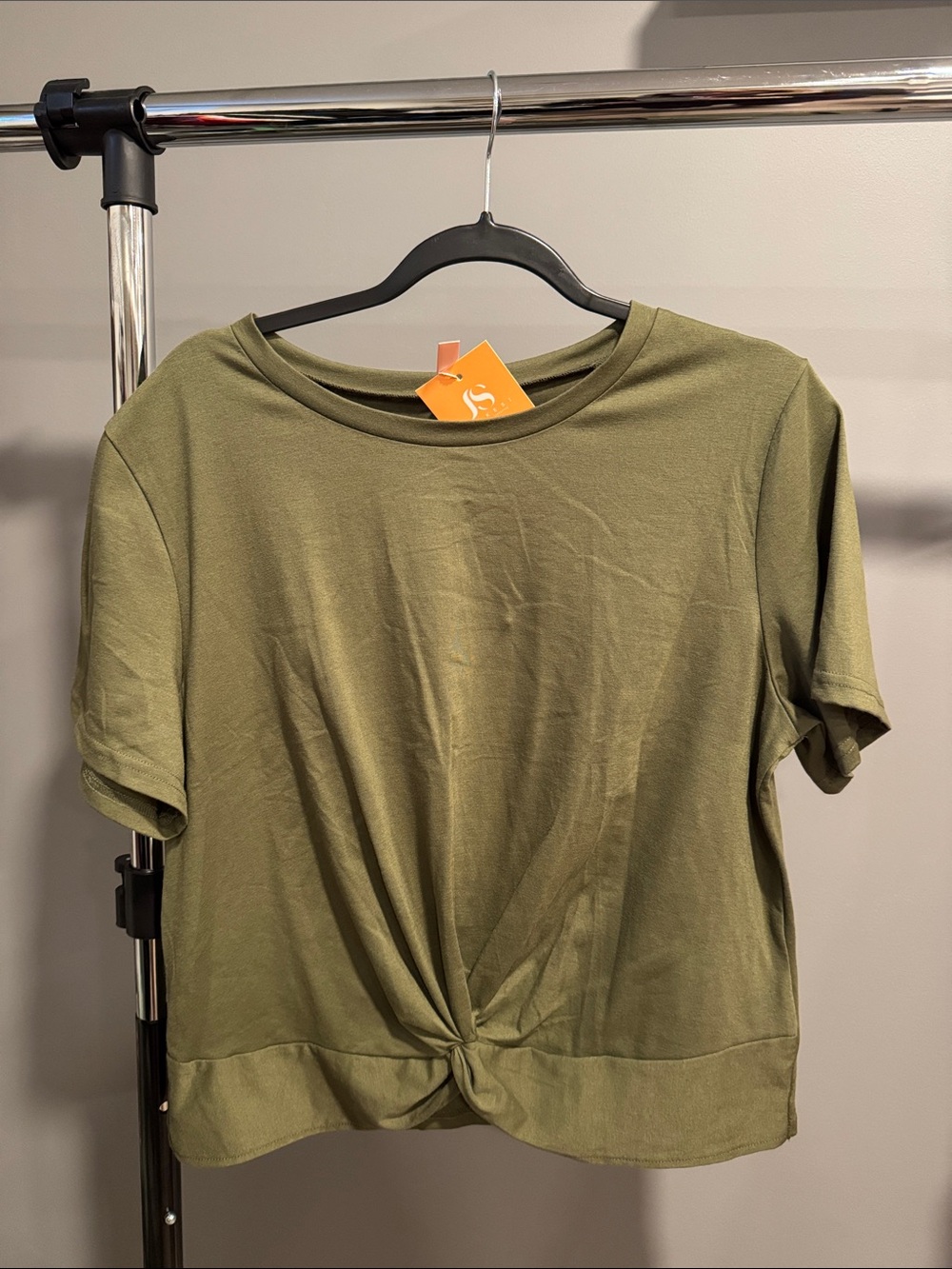 Women's Olive Twist-Front Crop Top
